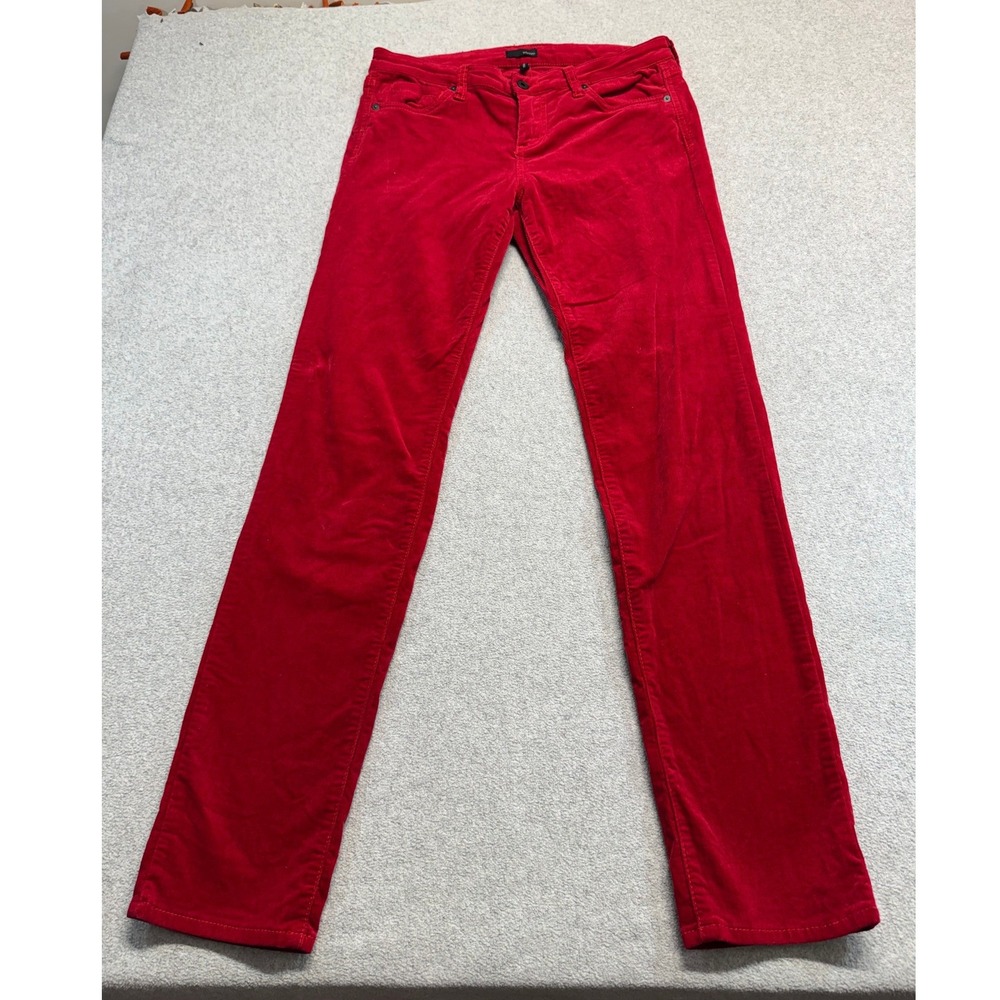 Womens 30 Red Velvet Corduroy Skinny Pants Stretch 5 Pocket Holiday Classic